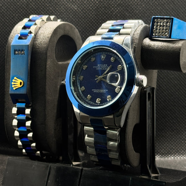 ROLEX DEAL BLUE AND SILVER COLOUR